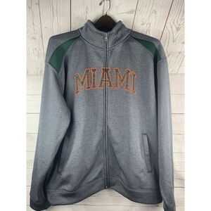 MIAMI HURRICANES Jacket Mens XL full zip gray‎ Stitched pockets NCAA Canes